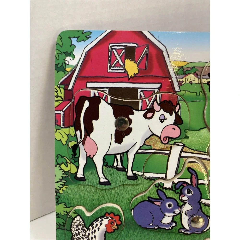 Wooden Farm Animals Chunky 12 Piece Wooden Toddler Puzzle 2005 Forever Toys 11.5